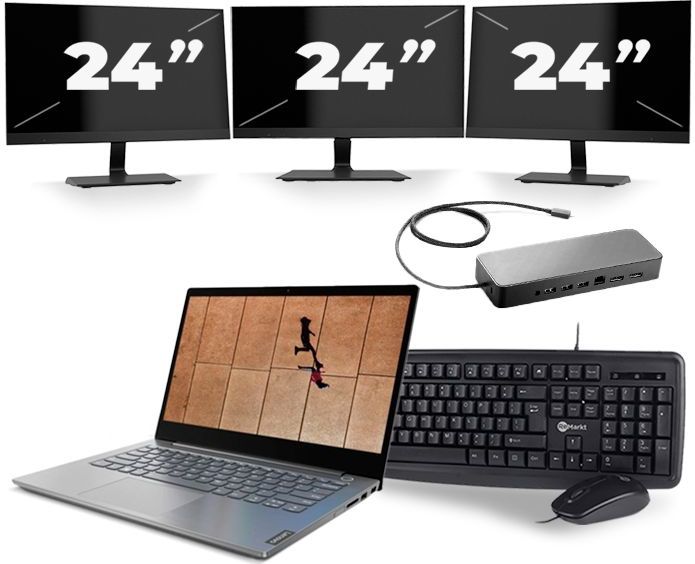 Lenovo ThinkBook 14 IIL - Intel Core i7-10e Generatie - 14 inch - 16GB RAM - 512GB SSD - Windows 11 Home + 3x 24 inch Monitor Zichtbaar gebruikt