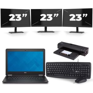 Dell Latitude E7240 - Intel Core i7-4e Generatie - 12 inch - 8GB RAM - 256GB SSD - Windows 11 + 3x 23 inch Monitor Zichtbaar gebruikt