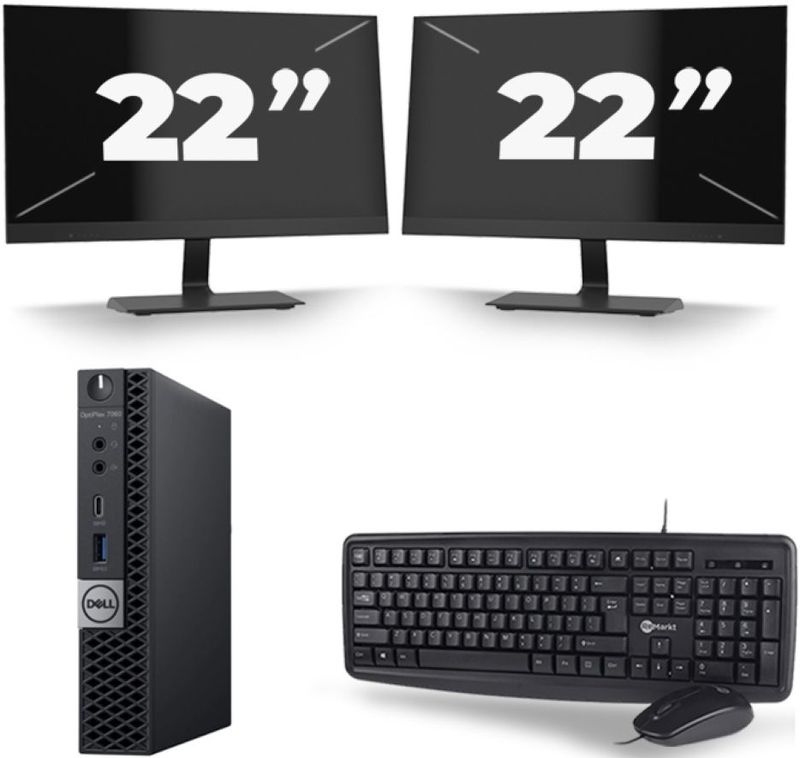 Dell Optiplex 7060 Micro USFF - Intel Core i7-8e Generatie - 16GB RAM - 256GB SSD - Windows 11 + 2x 22 inch Monitor Nette Staat