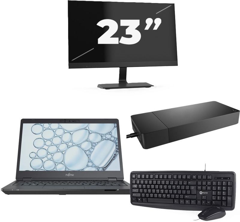 Fujitsu Lifebook U7310 - Intel Core i5-10e Generatie - 13 inch - 8GB RAM - 256GB SSD - Windows 11 Home + 1x 23 inch Monitor Zichtbare schade