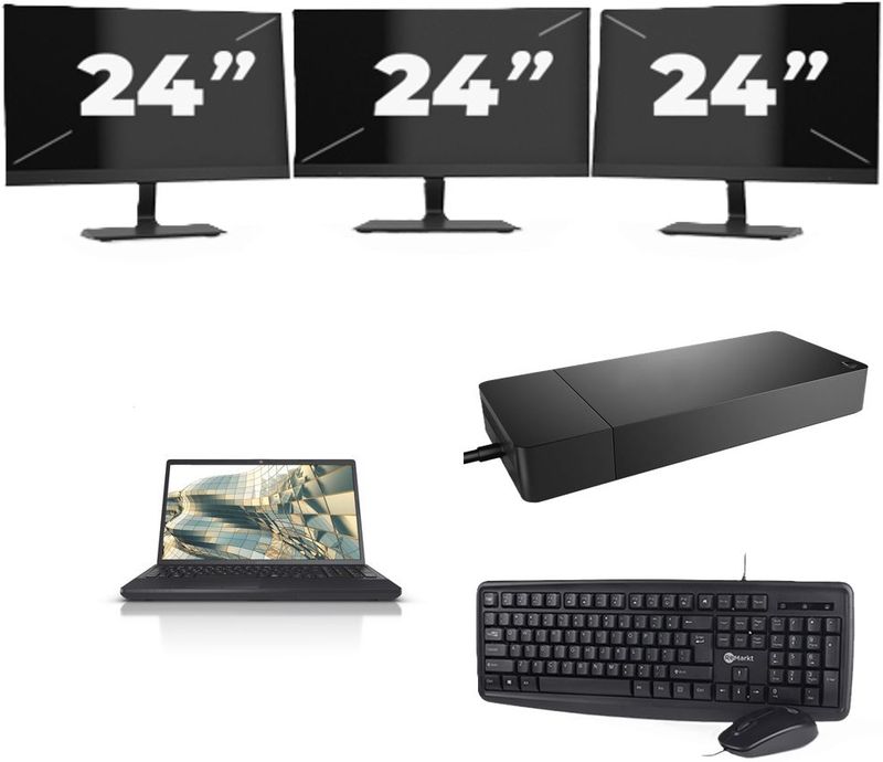 Fujitsu Lifebook A3510 - Intel Core i3-10e Generatie - 15 inch - 16GB RAM - 256GB SSD - Windows 11 Home + 3x 24 inch Monitor Nette Staat