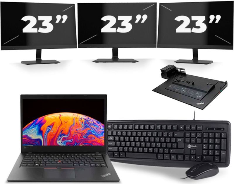 Lenovo ThinkPad L480 - Intel Core i5-8e Generatie - 14 inch - 16GB RAM - 256GB SSD - Windows 11 + 3x 23 inch Monitor Zichtbaar gebruikt