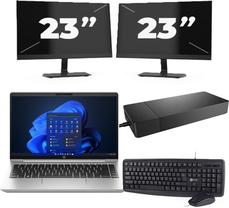 HP ProBook 440 G10 - Intel Core i3-13e Generatie - 14 inch - 16GB RAM - 256GB SSD - Windows 11 Home + 2x 23 inch Monitor Zichtbare schade