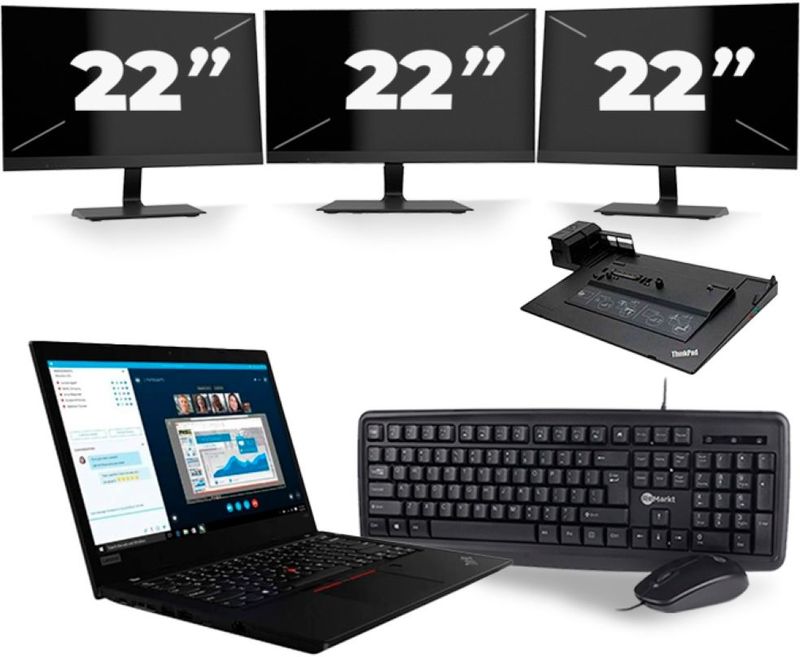 Lenovo ThinkPad L490 - Intel Core i5-8e Generatie - 14 inch - 16GB RAM - 256GB SSD - Windows 11 + 3x 22 inch Monitor Nette Staat