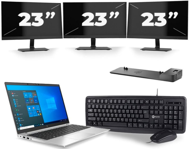 HP EliteBook 840 G8 - Intel Core i7-11e Generatie - 14 inch - 16GB RAM - 256GB SSD - Windows 11 + 3x 23 inch Monitor Nette Staat