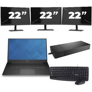Dell Precision 5510 - Intel Core i7-6e Generatie - 15 inch - 16GB RAM - 256GB SSD - Windows 11 + 3x 22 inch Monitor Zichtbaar gebruikt