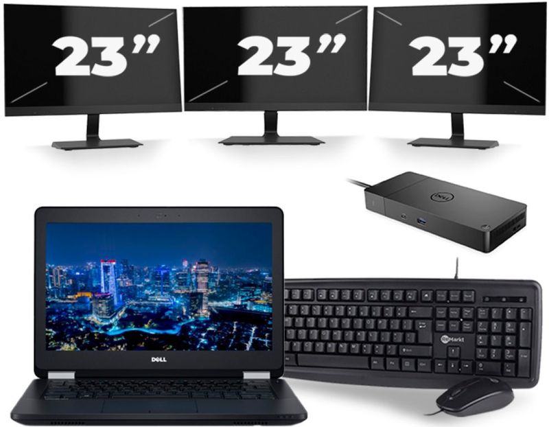 Dell Latitude E5270 - Intel Core i5-6e Generatie - 12 inch - 8GB RAM - 256GB SSD - Windows 11 + 3x 23 inch Monitor Nette Staat