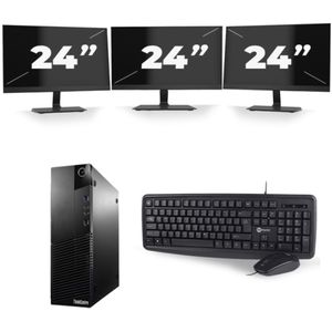 Lenovo ThinkCentre M93p USFF - Intel Core i7-4e Generatie - 16GB RAM - 256GB SSD - Windows 10 + 3x 24 inch Monitor Nette Staat