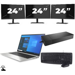 HP EliteBook x360 1040 G8 - Intel Core i7-11e Generatie - 14 inch - Touch - 16GB RAM - 256GB SSD - Windows 11 + 3x 24 inch Monitor Nette Staat