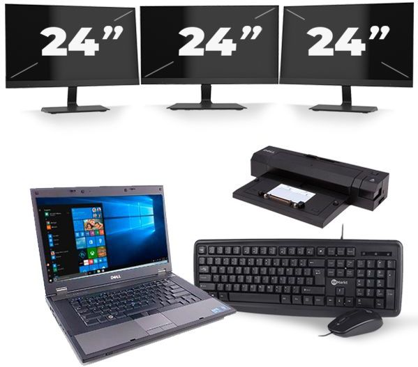 Dell Latitude E5510 - Intel Core i5-1e Generatie - 15 inch - 8GB RAM - 256GB SSD - Windows 10 + 3x 24 inch Monitor Zichtbaar gebruikt