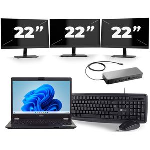 Fujitsu LifeBook U749 - Intel Core i5-8e Generatie - 14 inch - 16GB RAM - 256GB SSD - Windows 11 + 3x 22 inch Monitor Zichtbare schade