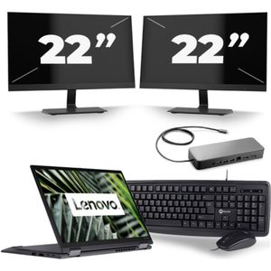 Lenovo ThinkPad X13 Yoga G1 - Intel Core i5-10e Generatie - 13 inch - 16GB RAM - 256GB SSD - Windows 11 Home + 2x 22 inch Monitor Nette Staat