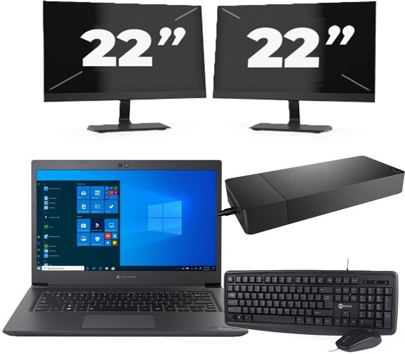 Dynabook Dynabook Tecra A40-G - Intel Core i3-8e Generatie - 14 inch - 8GB RAM - 256GB SSD - Windows 11 Home + 2x 22 inch Monitor Nette Staat