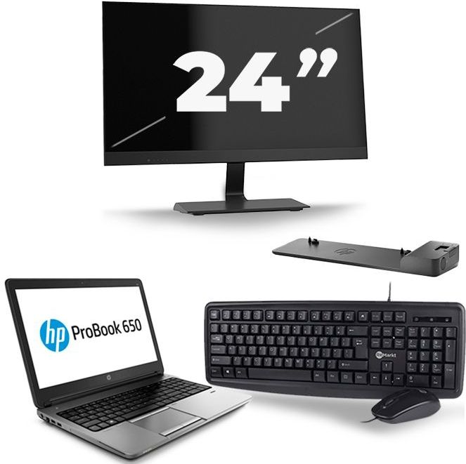 HP ProBook 650 G1 - Intel Core i5-4e Generatie - 15 inch - 8GB RAM - 256GB SSD - Windows 11 + 1x 24 inch Monitor Nette Staat