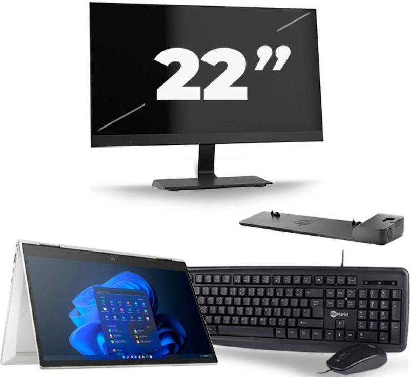 HP EliteBook x360 830 G8 - Intel Core i7-11e Generatie - 13 inch - 16GB RAM - 256GB SSD - Windows 11 Home + 1x 22 inch Monitor Zichtbaar gebruikt