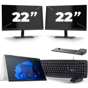 HP EliteBook x360 830 G8 - Intel Core i7-11e Generatie - 13 inch - 16GB RAM - 256GB SSD - Windows 11 Home + 2x 22 inch Monitor Zichtbaar gebruikt