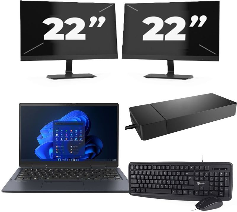 Toshiba Portege X30W-J-10C - Intel Core i5-11e Generatie - 13 inch - 16GB RAM - 256GB SSD - Windows 11 Home + 2x 22 inch Monitor Zichtbaar gebruikt