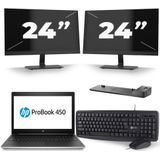 HP ProBook 450 G5 - Intel Core i3-7e Generatie - 15 inch - 8GB RAM - 256GB SSD - Windows 11 + 2x 24 inch Monitor Zichtbare schade