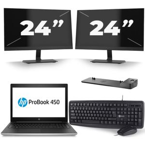 HP ProBook 450 G5 - Intel Core i3-7e Generatie - 15 inch - 8GB RAM - 256GB SSD - Windows 11 + 2x 24 inch Monitor Zichtbare schade