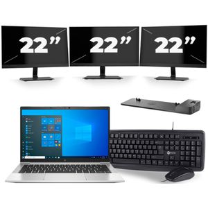HP EliteBook 830 G8 - Intel Core i5-11e Generatie - 13 inch - 16GB RAM - 256GB SSD - Windows 11 + 3x 22 inch Monitor Zichtbaar gebruikt