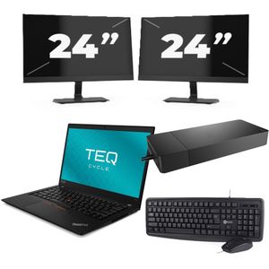 Lenovo ThinkPad T490s - Intel Core i7-8e Generatie - 14 inch - 16GB RAM - 256GB SSD - Windows 11 Home + 2x 24 inch Monitor Zichtbare schade