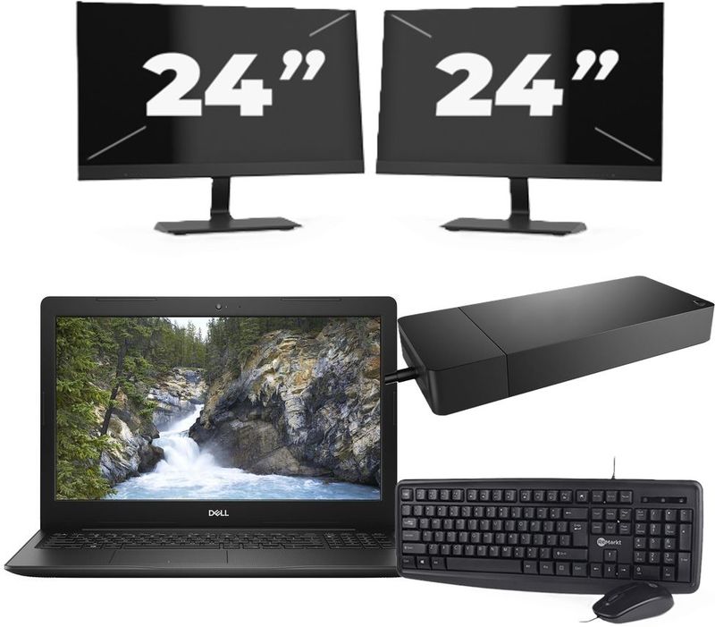 Dell Vostro 3580 - Intel Core i3-8e Generatie - 15 inch - 8GB RAM - 256GB SSD - Windows 11 Home + 2x 24 inch Monitor Nette Staat