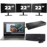 HP Zbook Studio G8 - Intel Core i7-11e Generatie - 15 inch - 16GB RAM - 256GB SSD - Windows 11 Home + 3x 22 inch Monitor Nette Staat