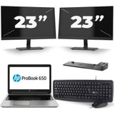 HP ProBook 650 G3 - Intel Core i5-7e Generatie - 15 inch - 8GB RAM - 256GB SSD - Windows 11 + 2x 23 inch Monitor Nette Staat