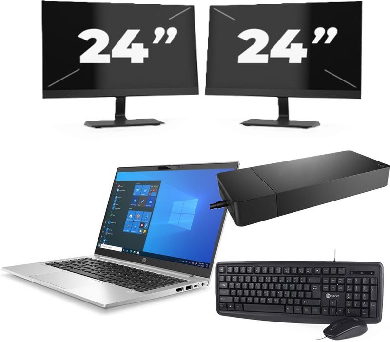 HP ProBook 430 G8 - Intel Core i3-11e Generatie - 13 inch - 16GB RAM - 256GB SSD - Windows 11 Home + 2x 24 inch Monitor Zichtbare schade