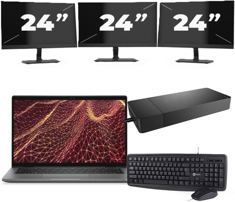 Dell Latitude 7430 - Intel Core i7-12e Generatie - 14 inch - 16GB RAM - 256GB SSD - Windows 11 Home + 3x 24 inch Monitor Nette Staat