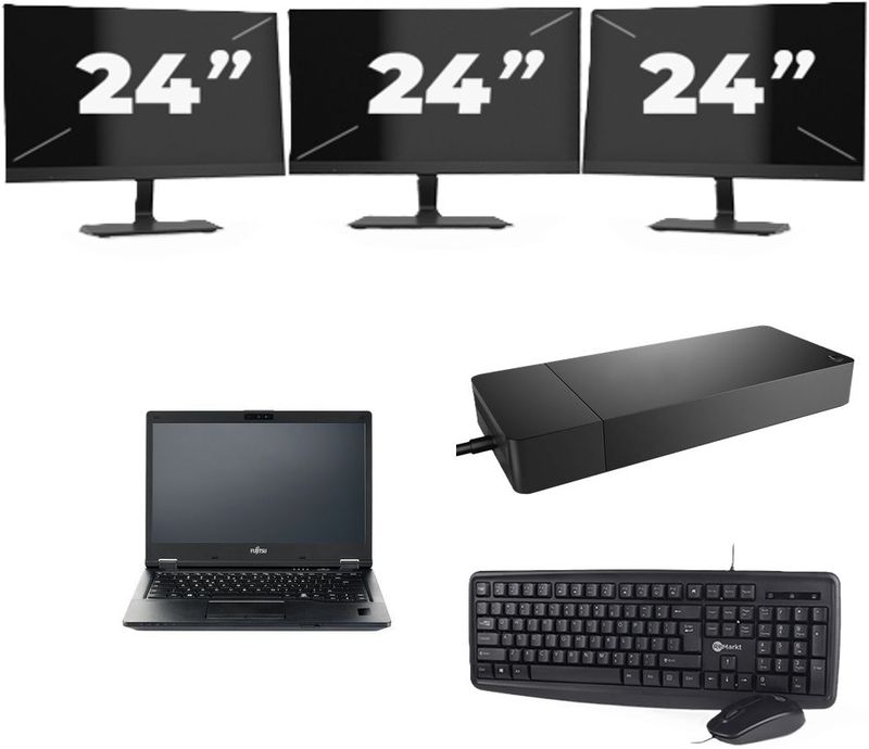Fujitsu LIFEBOOK E5410 - Intel Core i3-10e Generatie - 14 inch - 16GB RAM - 256GB SSD - Windows 11 Home + 3x 24 inch Monitor Zichtbare schade