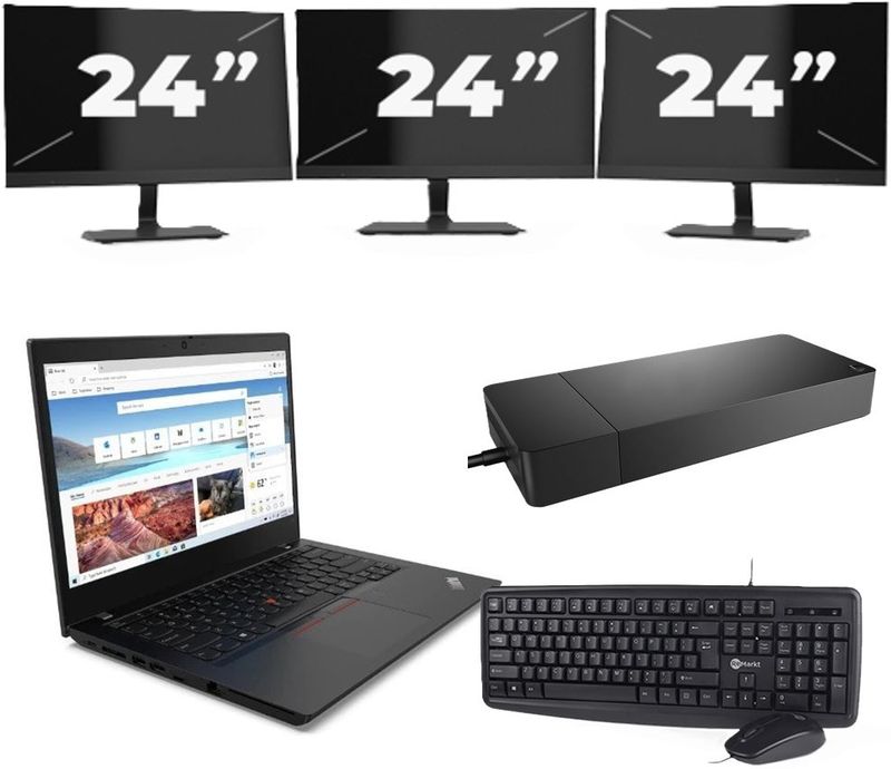 Lenovo ThinkPad L14 Gen 2 - Intel Core i5-11e Generatie - 14 inch - 16GB RAM - 256GB SSD - Windows 11 Home + 3x 24 inch Monitor Nette Staat