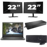 Dell Vostro 3400 - Intel Core i5-11e Generatie - 14 inch - 8GB RAM - 256GB SSD - Windows 11 Home + 2x 22 inch Monitor Nette Staat
