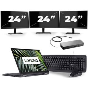 Lenovo ThinkPad X13 Yoga G1 - Intel Core i5-10e Generatie - 13 inch - 16GB RAM - 256GB SSD - Windows 11 Home + 3x 24 inch Monitor Nette Staat