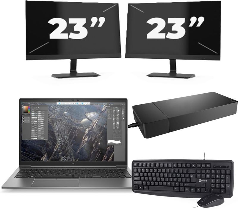 HP ZBook Firefly 15 G7 - Intel Core i7-10e Generatie - 15 inch - 16GB RAM - 256GB SSD - Windows 11 + 2x 23 inch Monitor Nette Staat