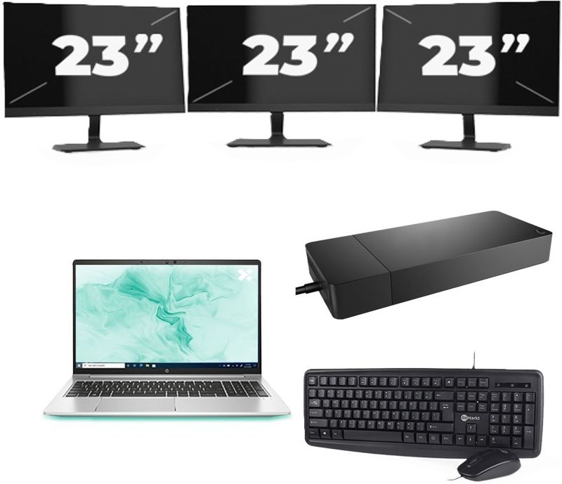 HP ProBook 650 G8 - Intel Core i7-11e Generatie - 15 inch - 16GB RAM - 256GB SSD - Windows 11 + 3x 23 inch Monitor Nette Staat