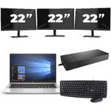 HP EliteBook 830 G7 - Intel Core i7-10e Generatie - 13 inch - 16GB RAM - 256GB SSD - Windows 11 + 3x 22 inch Monitor Nette Staat