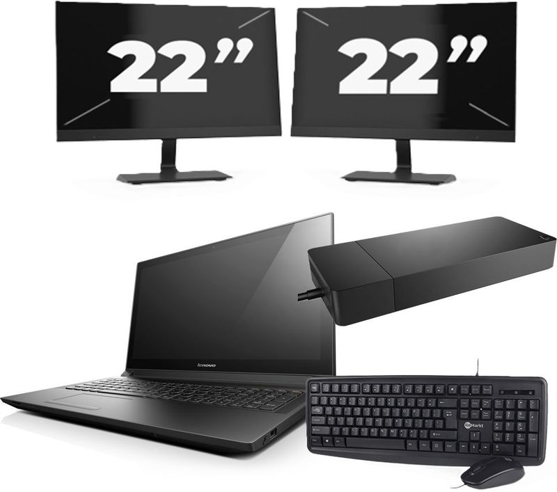 Lenovo B50-70 - Intel Core i3-4e Generatie - 15 inch - 8GB RAM - 256GB SSD - Windows 11 Home + 2x 22 inch Monitor Zichtbare schade