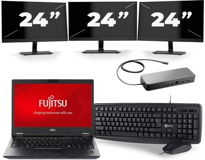 Fujitsu LifeBook E548 - Intel Core i3-7e Generatie - 14 inch - 8GB RAM - 256GB SSD - Windows 11 + 3x 24 inch Monitor Zichtbaar gebruikt