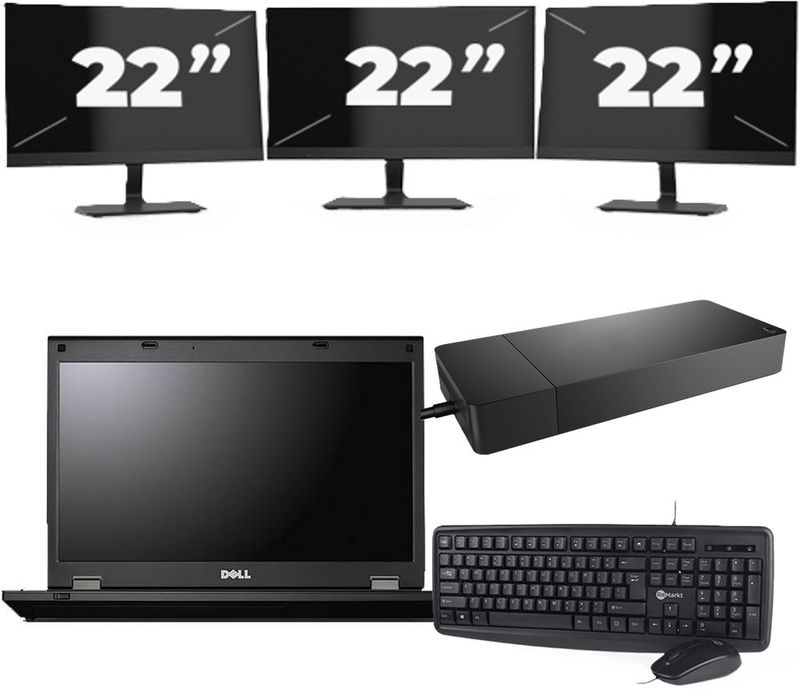 Fujitsu Lifebook E5510 - Intel Core i3-10e Generatie - 15 inch - 16GB RAM - 256GB SSD - Windows 11 Home + 3x 22 inch Monitor Nette Staat