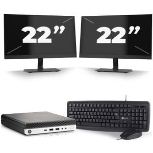 HP EliteDesk 800 G3 USFF - Intel Core i5-6e Generatie - 8GB RAM - 256GB SSD - Windows 11 + 2x 22 inch Monitor Nette Staat