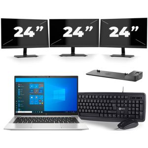 HP EliteBook 830 G8 - Intel Core i5-11e Generatie - 13 inch - 16GB RAM - 256GB SSD - Windows 11 + 3x 24 inch Monitor Zichtbaar gebruikt