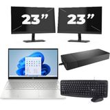 HP Pavilion 15-EG2 - Intel Core i5-12e Generatie - 15 inch - 16GB RAM - 256GB SSD - Windows 11 Home + 2x 23 inch Monitor Nette Staat