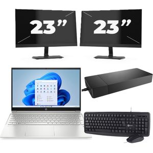 HP Pavilion 15-EG2 - Intel Core i5-12e Generatie - 15 inch - 16GB RAM - 256GB SSD - Windows 11 Home + 2x 23 inch Monitor Nette Staat
