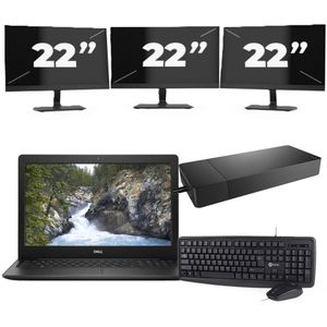 Dell Vostro 3580 - Intel Core i3-8e Generatie - 15 inch - 8GB RAM - 256GB SSD - Windows 11 Home + 3x 22 inch Monitor Nette Staat