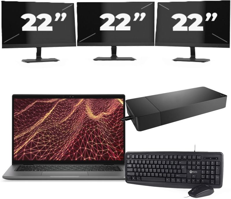 Dell Latitude 7430 - Intel Core i5-12e Generatie - 14 inch - 16GB RAM - 256GB SSD - Windows 11 Home + 3x 22 inch Monitor Nette Staat