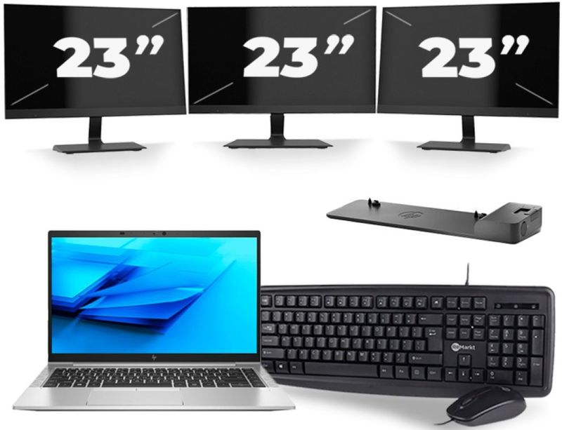 HP EliteBook 840 G7 - Intel Core i5-10e Generatie - 14 inch - 16GB RAM - 256GB SSD - Windows 11 + 3x 23 inch Monitor Zichtbare schade