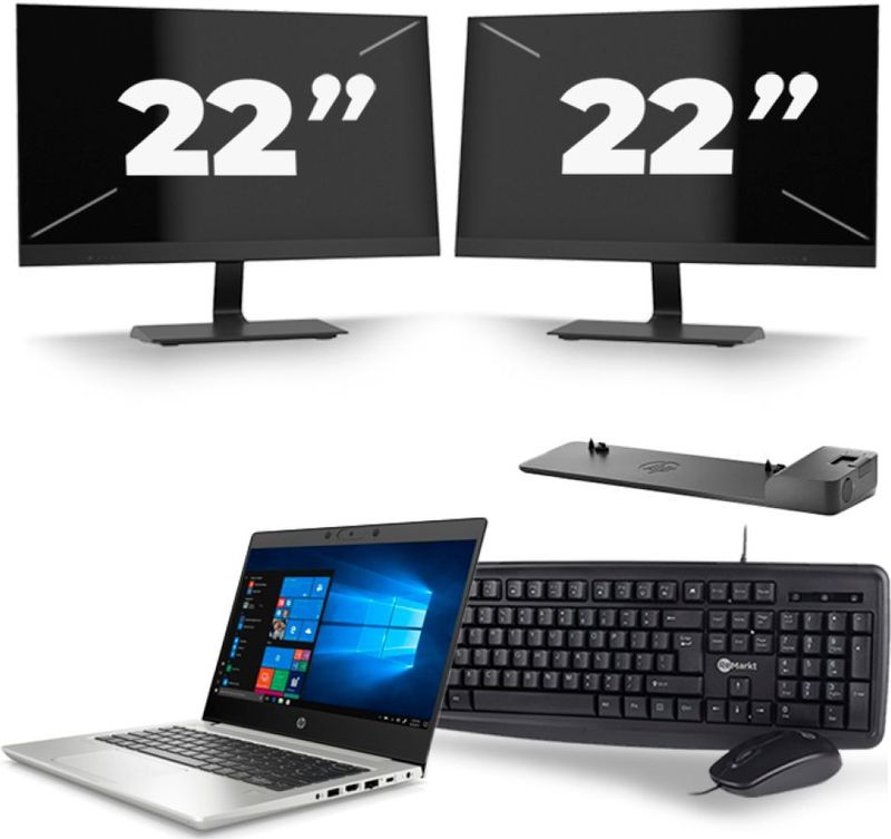 HP ProBook 430 G7 - Intel Core i5-10e Generatie - 13 inch - 16GB RAM - 256GB SSD - Windows 11 + 2x 22 inch Monitor Nette Staat