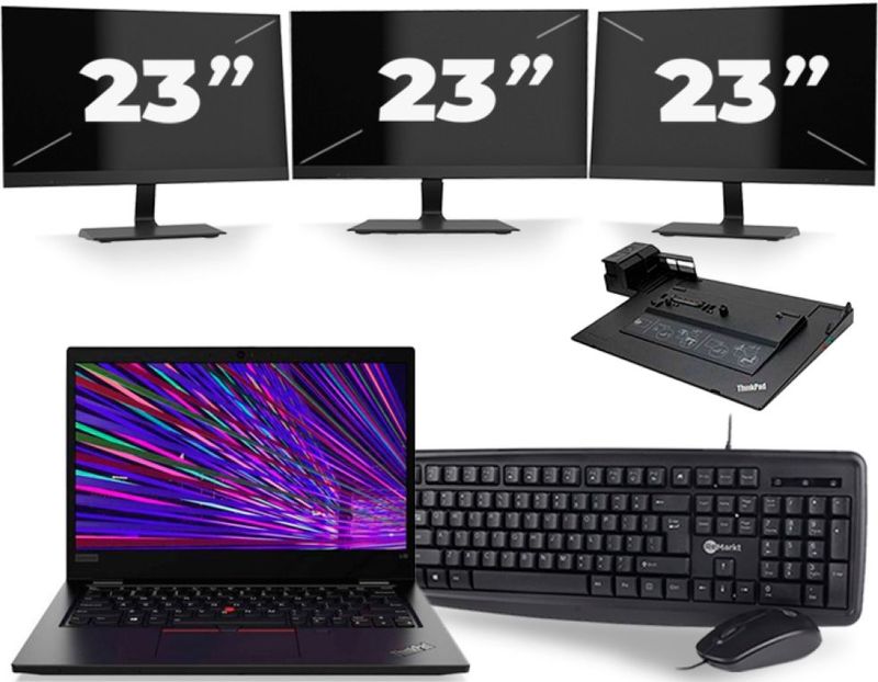 Lenovo ThinkPad L13 - Intel Core i3-10e Generatie - 13 inch - 8GB RAM - 256GB SSD - Windows 11 Home + 3x 23 inch Monitor Zichtbare schade