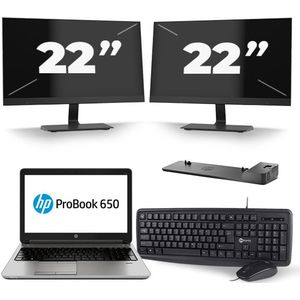 HP ProBook 650 G3 - Intel Core i5-7e Generatie - 15 inch - 8GB RAM - 256GB SSD - Windows 11 + 2x 22 inch Monitor Zichtbare schade